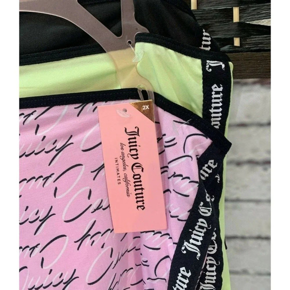Juicy Couture Plus 2X Script Print- Neon Yellow- Black Side Logo Cheeky Panties - Picture 5 of 6